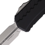 Microtech/DC Munroe 2023 Cypher II OTF AUTO 3.5" M390MK Stonewashed Double Edge Dagger Blade, Milled Black Aluminum Handles - 1242-10 - Gear Supply Company