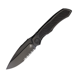 Microtech Anax Folding Knife 3.7" M390 Black DLC Drop Point Combo Blade, Black DLC Integral Titanium Handle with Carbon Fiber Inlay – 190C-2DLCTCFITI - Gear Supply Company
