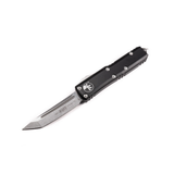 Microtech UTX-85 AUTO OTF Knife 3.125" Stonewashed Tanto Plain Blade, Black Aluminum Handles - 233-10 - Gear Supply Company