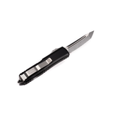 Microtech UTX-85 AUTO OTF Knife 3.125" Stonewashed Tanto Plain Blade, Black Aluminum Handles - 233-10 - Gear Supply Company