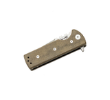 Chaves Knives TAK Flipper Knife 2.75" M390 Belt Satin Compound Tanto Blade, Green Canvas Micarta Handles - TAK/RT/GCM/BF - Gear Supply Company