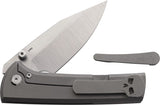 Chaves Knives Scapegoat Street Folding Knife 3.5” Bohler M390 Spear Point Satin Blade, Grey Stonewash Handle - ST/SG/SWTI/BF - Gear Supply Company