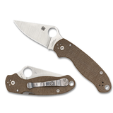 Spyderco Para 3 Compression Lock Folding Knife With Brown Canvas Micarta Handles (2.95" CPM-CruWear Satin Plain Blade) - C223MPCW - Gear Supply Company