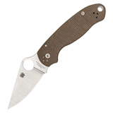 Spyderco Para 3 Compression Lock Folding Knife With Brown Canvas Micarta Handles (2.95" CPM-CruWear Satin Plain Blade) - C223MPCW - Gear Supply Company