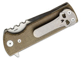 Chaves Ultramar TAK Flipper Knife 2.75" M390 Belt Satin Drop Point Blade, Green Canvas Micarta Handles - TAK/RDP/GCM/BF - Gear Supply Company