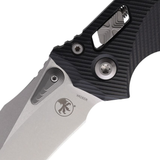 Microtech Amphibian RAM-LOK Manual Folding Knife 3.875" Bohler M390MK Stonewashed Clip Point Plain Edge Blade, Black G10 Handles – 137RL-10 FLGTBK - Gear Supply Company