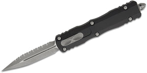 Microtech Dirac Delta Apocalyptic Finish Blade Full Serrated Black Handle – 227-12AP - Gear Supply Company