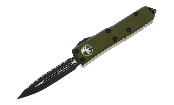 Microtech UTX-85 D/E Serrated Black Blade With OD Green Handles - 232-3OD - Gear Supply Company