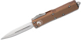 Microtech UTX-85 AUTO OTF 3" Satin Double Edge Blade, Tan Aluminum Handles - 232-4TA