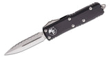 Microtech UTX-85 AUTO OTF Knife 3" Satin Plain/Serrated Double Edge Dagger Blade, Black Aluminum Handles -  232-6