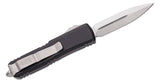 Microtech UTX-85 AUTO OTF Knife 3" Satin Plain/Serrated Double Edge Dagger Blade, Black Aluminum Handles -  232-6