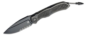 Microtech Anax Folding Knife 3.7" M390 Black DLC Drop Point Combo Blade, Black DLC Integral Titanium Handle with Carbon Fiber Inlay – 190C-2DLCTCFITI - Gear Supply Company