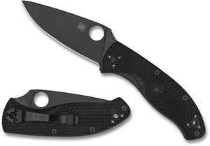 Spyderco Lightweight Tenacious Folding Knife 3.39" Black Oxide Plain Blade, Black FRN Handles, Liner Lock - C122PBBK - Gear Supply Company