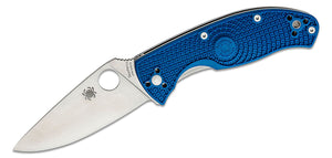 Spyderco Tenacious Lightweight Folding Knife 3.39" S35VN Satin Plain Blade w/ Blue Handles - C122PBL