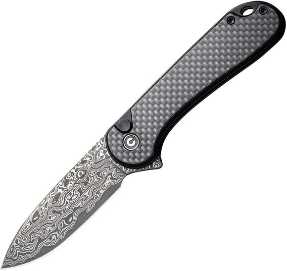 Civivi Elementum II Button Lock Damascus Steel Blade With Black Carbon Fiber Handle - C18062PB-DS1 - Gear Supply Company