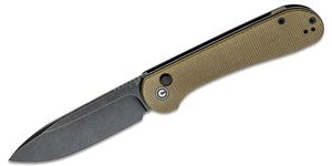 CIVIVI Button Lock Elementum Folding Knife 3.47" Sandvik 14C28N Black Stonewashed Blade, Olive Micarta Handles -  C2103B - Gear Supply Company