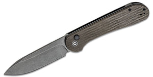 CIVIVI Button Lock Elementum Folding Knife 3.47" Sandvik 14C28N Black Stonewashed Blade, Dark Green Micarta Handles -  C2103C - Gear Supply Company
