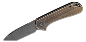 CIVIVI Elementum Tanto Flipper Knife 2.96" D2 Black Stonewashed Blade, Black Hand Rubbed Brass Handles, Liner Lock -  C907T-A - Gear Supply Company