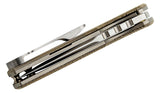 Chaves Ultramar TAK Flipper Knife 2.75" M390 Belt Satin Drop Point Blade, Green Canvas Micarta Handles - TAK/RDP/GCM/BF - Gear Supply Company