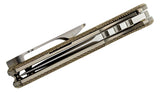 Chaves Ultramar TAK Flipper Knife 2.75" M390 Belt Satin Compound Tanto Blade, Green Canvas Micarta Handles - TAK/RT/GCM/BF - Gear Supply Company