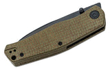 CIVIVI Knives Ray Laconico Sokoke Front Flipper Knife 3.35" 14C28N Black Stonewashed Drop Point Blade, Green Burlap Micarta Handles, Liner Lock - C22007-2 - Gear Supply Company