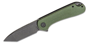 CIVIVI Knives Elementum Tanto Flipper Knife 2.96" D2 Black Stonewashed Blade, Green Micarta Handles, Liner Lock - C907T-E - Gear Supply Company