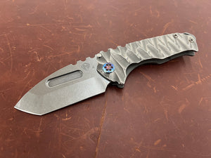 Medford Knives Praetorian Genesis T Folder Beadblast/Brushed Silver "Predator" Sculpted Titanium Body w/ Flamed hardware/Clip and S45VN Tumbled Tanto Plain Edge Blade (3.3") - Gear Supply Company