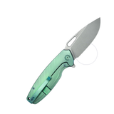 Kubey Tityus Frame Lock Flipper Folding Knife Green 6AL4V Contoured Titanium Handle 3.39" Bead Blasted 14C28N - KB360B - Gear Supply Company