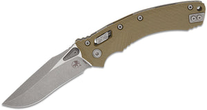 Microtech Amphibian RAM-LOK Manual Folding Knife 3.875" Bohler M390MK Apocalyptic Clip Point Plain Blade, OD Green Fluted G10 Handles, AXIS/Crossbar Lock – 137RL-10 APFLGTOD - Gear Supply Company