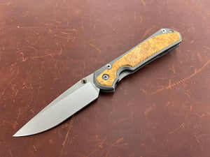*PREOWNED* CHRIS REEVE KNIVES DOUBLE LUG LARGE SEBENZA 31 BOX ELDER INLAY/BEAD-BLASTED TITANIUM S45VN KNIFE 3.6" DROP POINT STONEWASH L31-1108 - Gear Supply Company