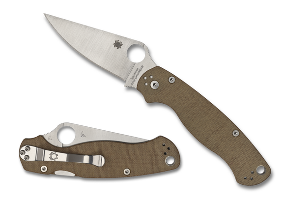 Spyderco Para Military 2 CPM CRU-WEAR Blade Brown Canvas Micarta Handle - C81MPCW2 - Gear Supply Company