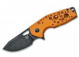 Fox FX-526 ALO Jesper Voxnaes Suru Flipper Knife 2.32" Black Stonewashed Plain Blade, Orange Aluminum Frame - 01FX813 - Gear Supply Company