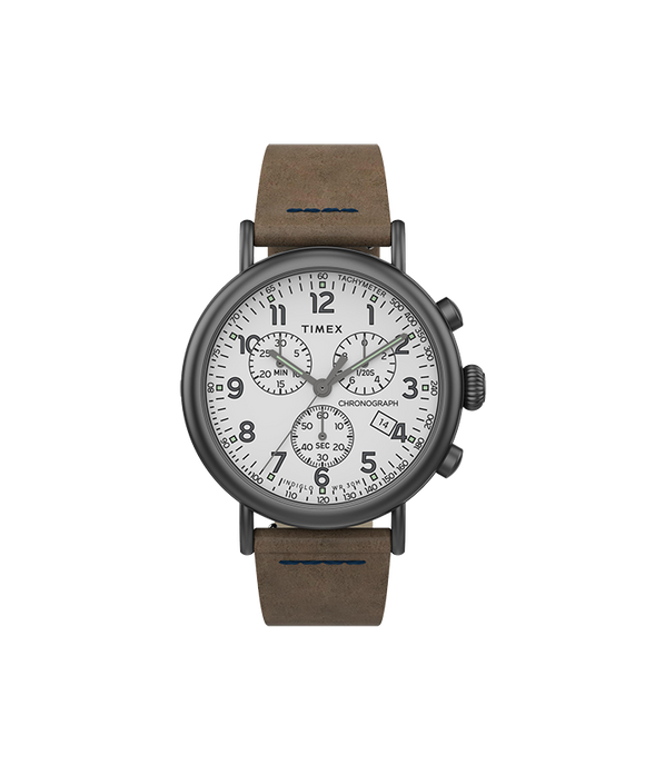 Standard Chrono 41mm Gunmetal Case White Dial Brown Leather Strap TW2T69000VQ - Gear Supply Company