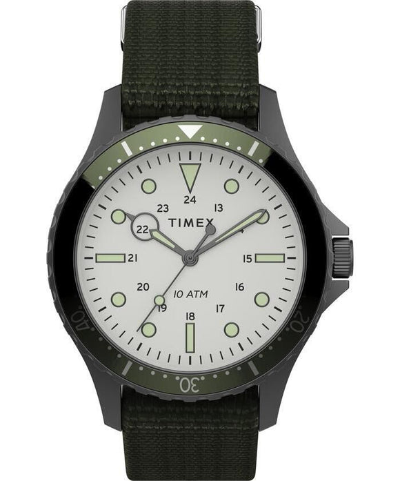 Navi 41mm Gunmental Case White Dial Green Fabric Strap TW2T75500VQ - Gear Supply Company